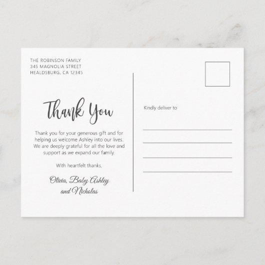 エレガントタイポグラフィ生まれたばかりのベビー写真 ポストカード (裏面)