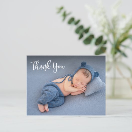 エレガントタイポグラフィ生まれたばかりのベビー写真 ポストカード (スタンド正面)