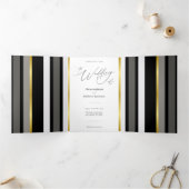 エレガントタイポグラフィ白黒ストライプ金ゴールド結婚s 三つ折りカード (内部)
