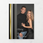 エレガントタイポグラフィ白黒ストライプ金ゴールド結婚s 三つ折りカード (カバー)