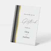 エレガントタイポグラフィ白黒ストライプ金ゴールド結婚s 台座サイン (正面)