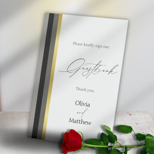 エレガントタイポグラフィ白黒ストライプ金ゴールド結婚s 台座サイン