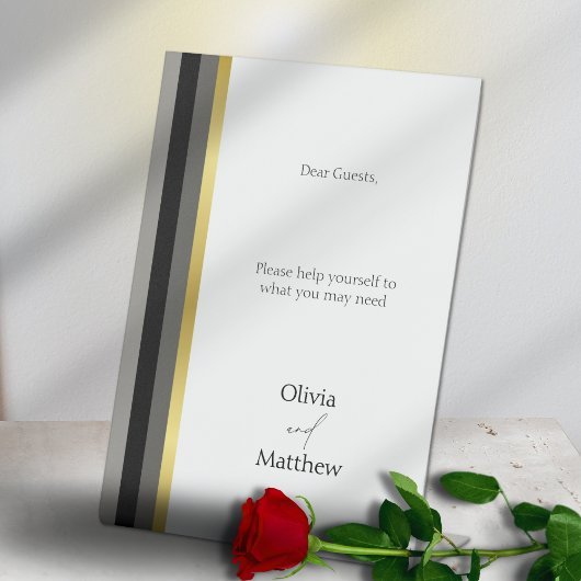 エレガントタイポグラフィ白黒ストライプ金ゴールド結婚s 台座サイン