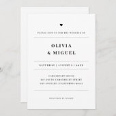 エレガントタイポグラフィ白黒ハート結婚ズ 招待状 (正面/裏面)