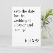エレガントタイポグラフィ白黒ミニマ結婚リスト セーブザデート (スタンド正面)