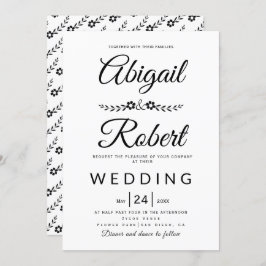 エレガントタイポグラフィ白黒結婚花 招待状