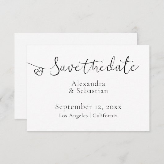 エレガントタイポグラフィ結婚のハート保存日付 セーブザデート (正面/裏面)