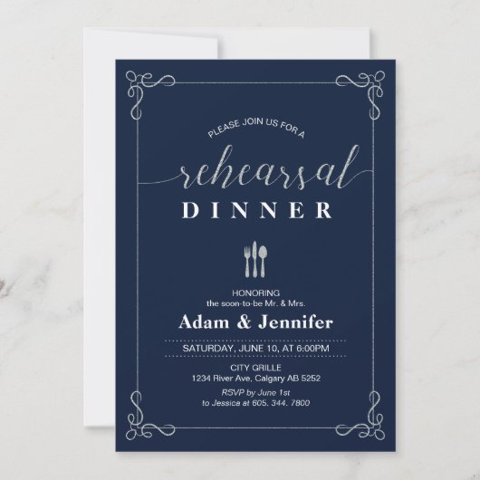 エレガントタイポグラフィ結婚のリハーサルディナーカード 招待状 (正面)