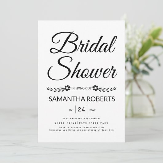 エレガントタイポグラフィ結婚ブライダルシャワー 招待状 (スタンド正面)