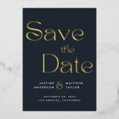 エレガントタイポグラフィ結婚式の日付の保存 箔招待状 (正面)
