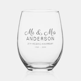 エレガントタイポグラフィ結婚記念日 ステムなしワイングラス