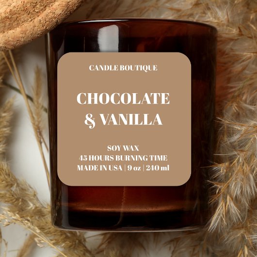 エレガントタイポグラフィ茶色フローラろうそくラベル スクエアシール