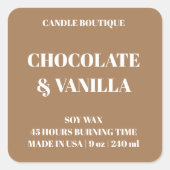 エレガントタイポグラフィ茶色フローラろうそくラベル スクエアシール (正面)