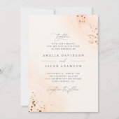 エレガントタイポグラフィ赤面ピンクウォーター結婚カラー 招待状 (正面)