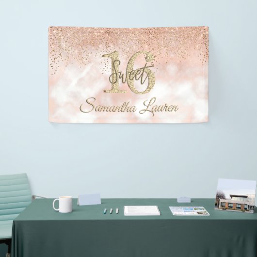 エレガントタイポグラフィ赤面ピンク金ゴールドスイート16バナー 横断幕 (トレードショー)