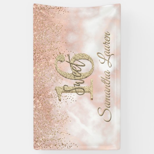 エレガントタイポグラフィ赤面ピンク金ゴールドスイート16バナー 横断幕 (縦)