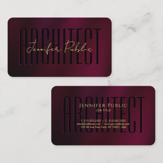 エレガントタイポグラフィ金ゴールド文字スクリプトLuxe Architect 名刺 (正面/裏面)