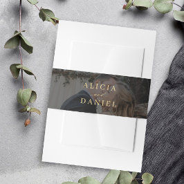 エレガントタイポグラフィ金ゴールド黒結婚写真 招待状ベリーバンド