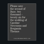 エレガントタイポグラフィ黒モダン日付の保存 ポストカード<br><div class="desc">黒クラシック地エレガントに白いタイポグラフィミニマルモダンリストウェディング日付はがきを保存</div>