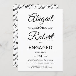エレガントタイポグラフィ黒花婚約 招待状