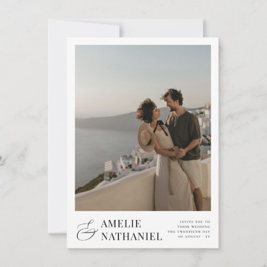 エレガントタイポグラフィ2婚約結婚写真 招待状 (正面)