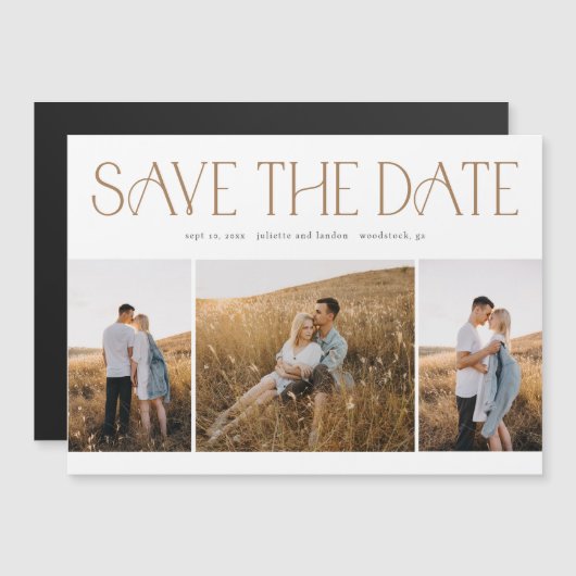 エレガントタイポグラフィ3結婚写真コラージュ救第 マグネット招待状 (正面/裏面)