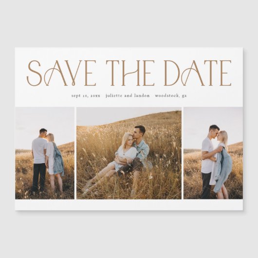 エレガントタイポグラフィ3結婚写真コラージュ救第 マグネット招待状 (正面)