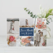 エレガントタイポグラフィ6 Photo Collage Navy結婚. サンキューカード (スタンド正面)