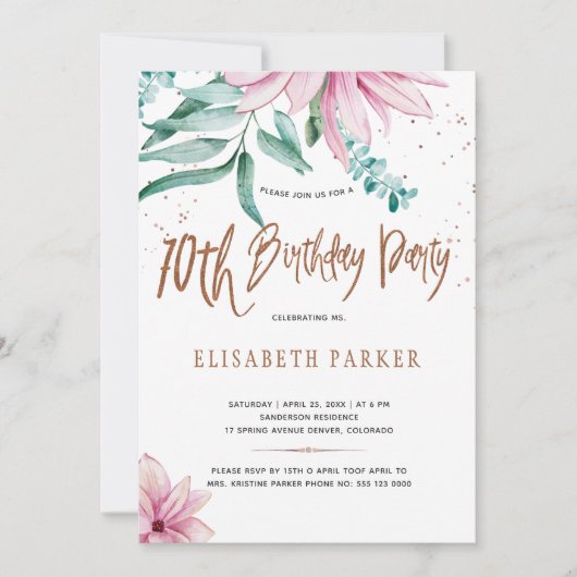 エレガントタイポグラフィ70日フローラ誕生会 招待状 (正面)