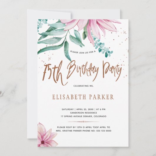 エレガントタイポグラフィ75日フローラ誕生会 招待状 (正面)