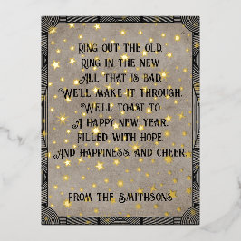 エレガントタイポグラフィ&スター素朴ズ新年の詩 箔シーズンポストカード