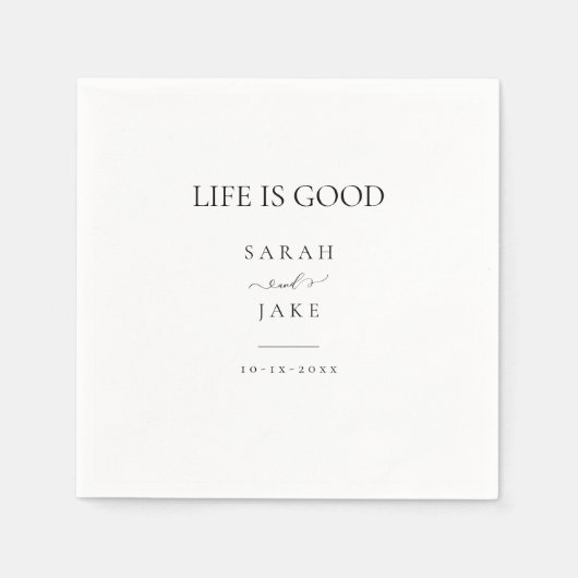 エレガントタイポグラフィ：人生は良いモダン結婚 スタンダードカクテルナプキン (正面)