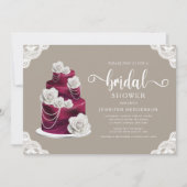 エレガントタウペベージュケーキ&レースブライダルシャワー 招待状 (正面)