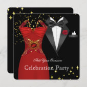 エレガントタキシードレッドドレフォーマルスイベントパーティー 招待状 (正面/裏面)