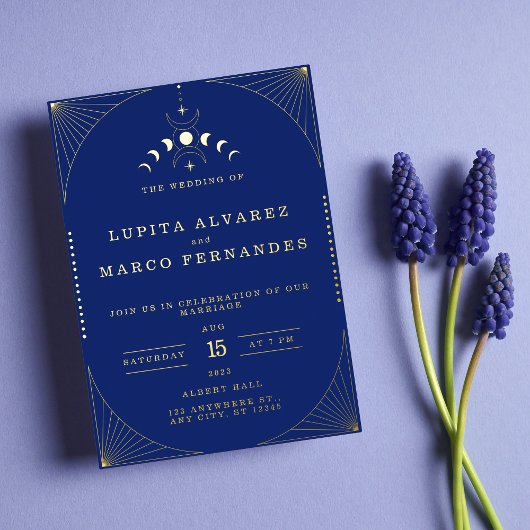 エレガントタロット金ゴールドネイビー結婚フォイル 箔招待状