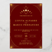 エレガントタロット金ゴールドレッド結婚マロ実在ーン 箔招待状 (正面)