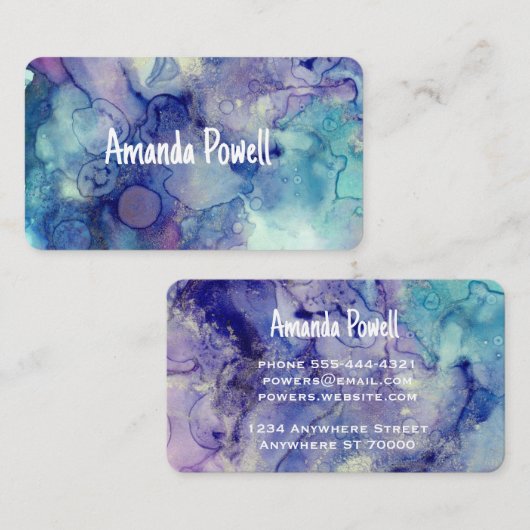 エレガントターコイズと紫色の水色芸術的 名刺 (正面/裏面)
