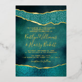 エレガントターコイズと金ゴールドアガ結婚テ実在ィ 箔招待状 (正面)