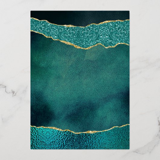 エレガントターコイズと金ゴールドアガ結婚テ実在ィ 箔招待状 (裏面)