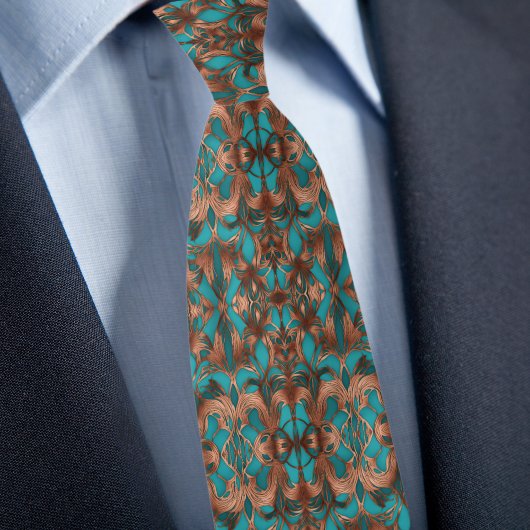 エレガントターコイズと銅パターン ネクタイ
