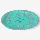 エレガントターコイズの結婚デイジー ペーパープレート (アングル)