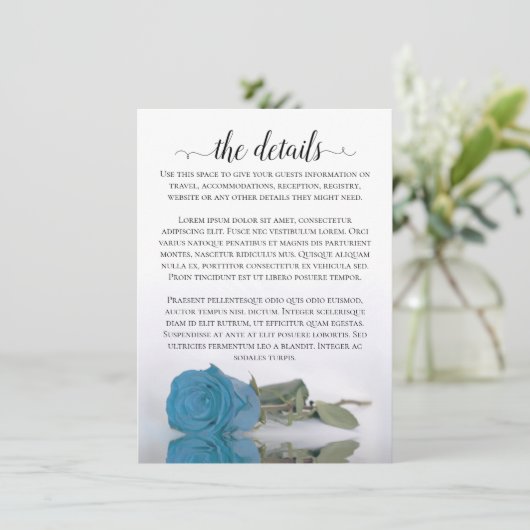 エレガントターコイズまたはスカイブルーバラ結婚の詳細 エンクロージャーカード (スタンド正面)