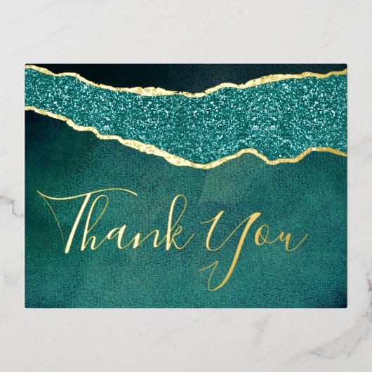 エレガントターコイズアゲ結婚テさん実在 箔招待状ポストカード (正面)