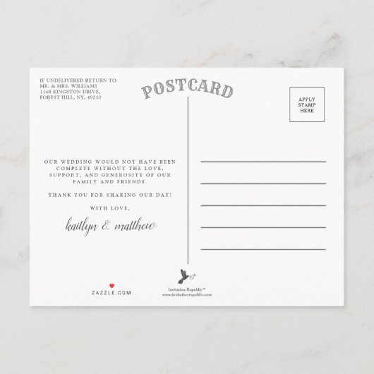 エレガントターコイズアゲ結婚ートありがとう 案内ポストカード (裏面)