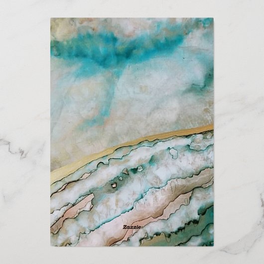 エレガントターコイズアンド金ゴールド流木ビーチ結婚式 箔招待状 (裏面)