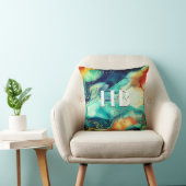 エレガントターコイズオレンジマーブルアートフェイクグリッター クッション (椅子)