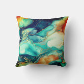 エレガントターコイズオレンジマーブルアートフェイクグリッター クッション (裏面)