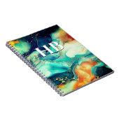 エレガントターコイズオレンジマーブルアートフェイクグリッター ノートブック (右側)