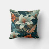 エレガントターコイズオレンジ色の花模様フローラ クッション (裏面)