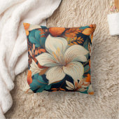 エレガントターコイズオレンジ色の花模様フローラ クッション (ブランケット)